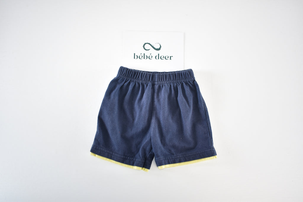 Navy shorts with yellow trim