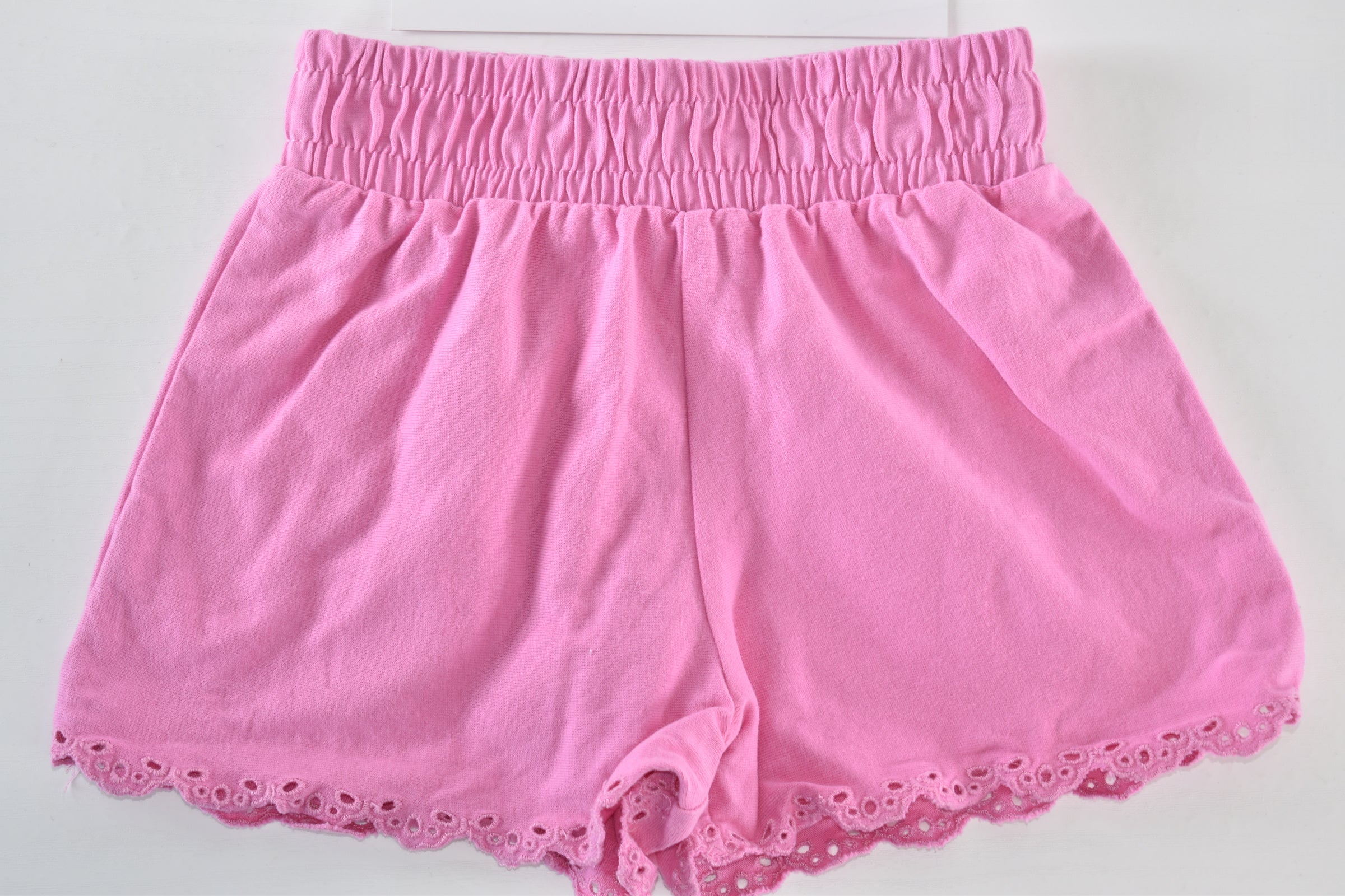 Pink broderie trim shorts
