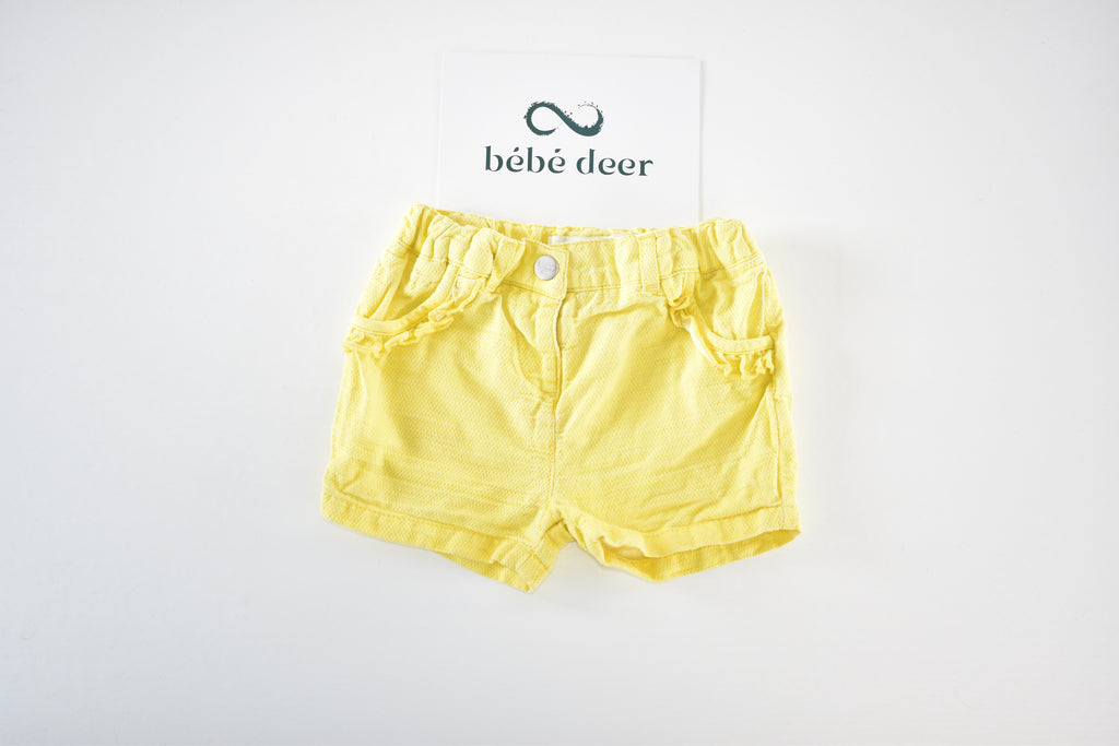 Yellow textured shorts with ruffle details