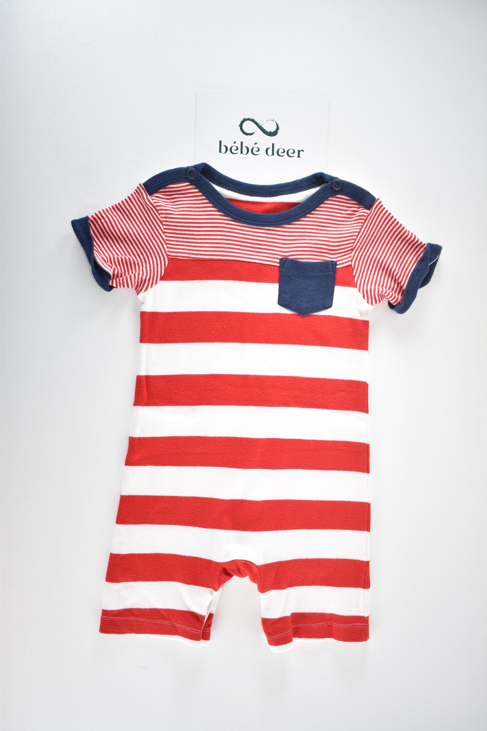 Rompers with striped design and chest pocket