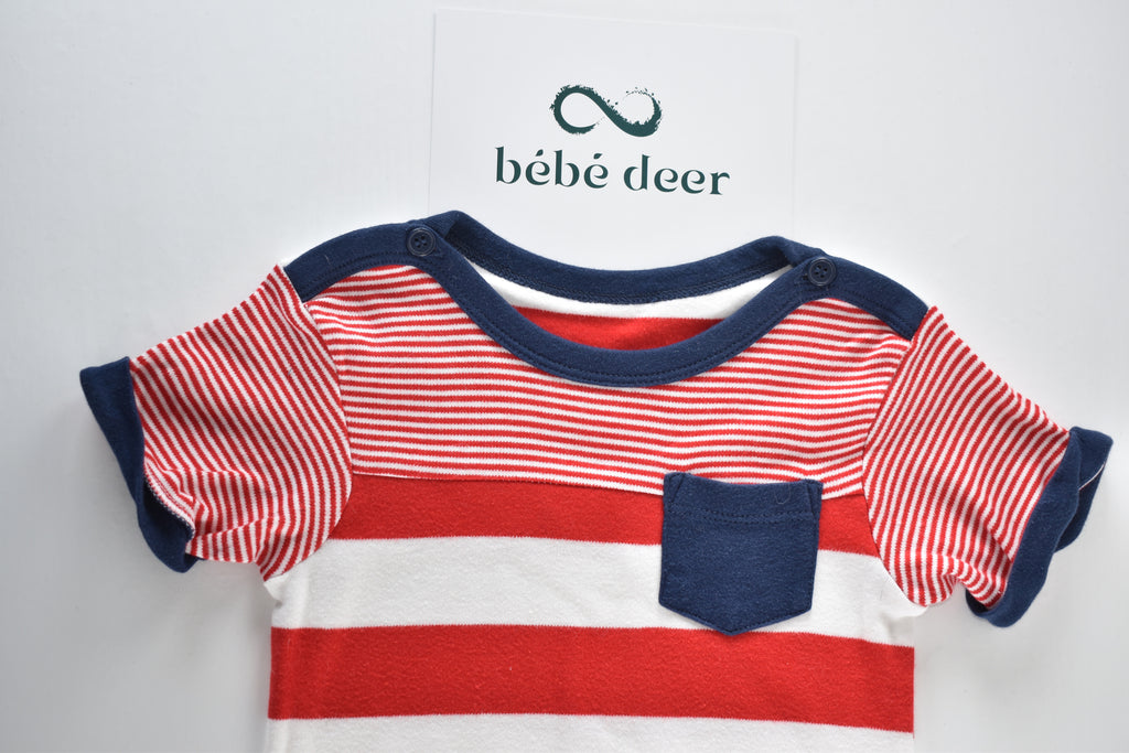 Rompers with striped design and chest pocket