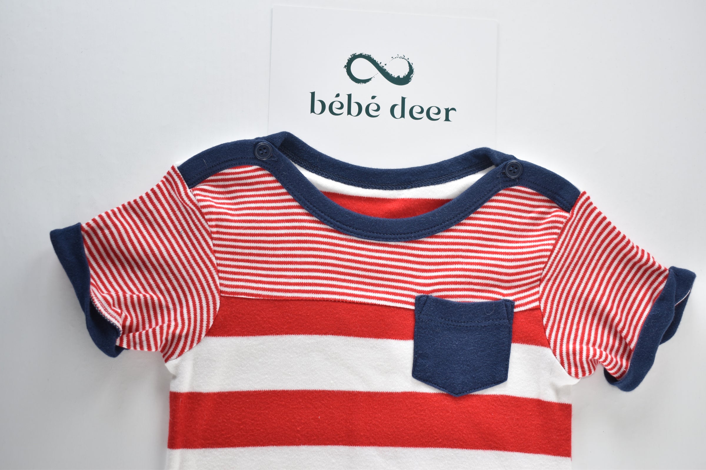Rompers with striped design and chest pocket