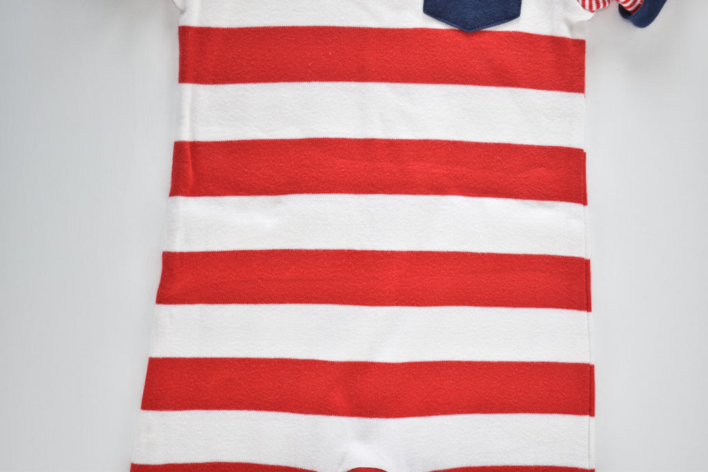 Rompers with striped design and chest pocket