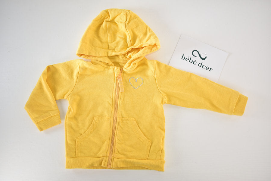 Yellow zip hoodie with embroidered heart