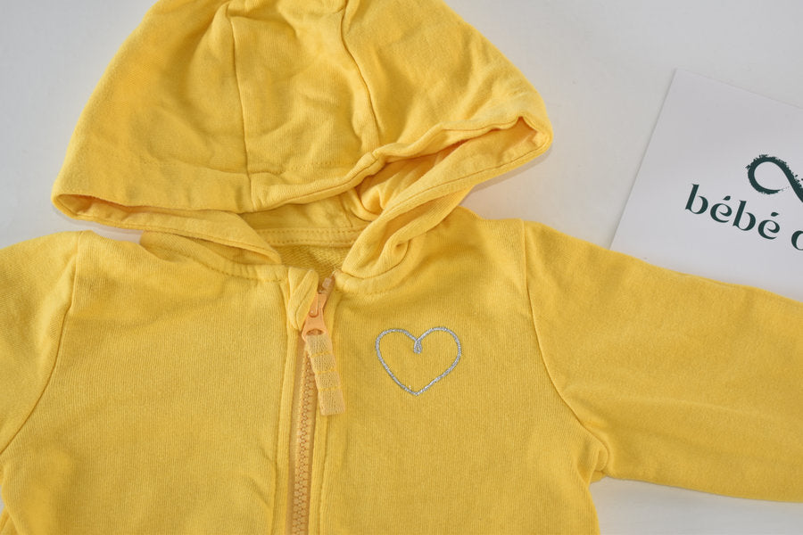 Yellow zip hoodie with embroidered heart