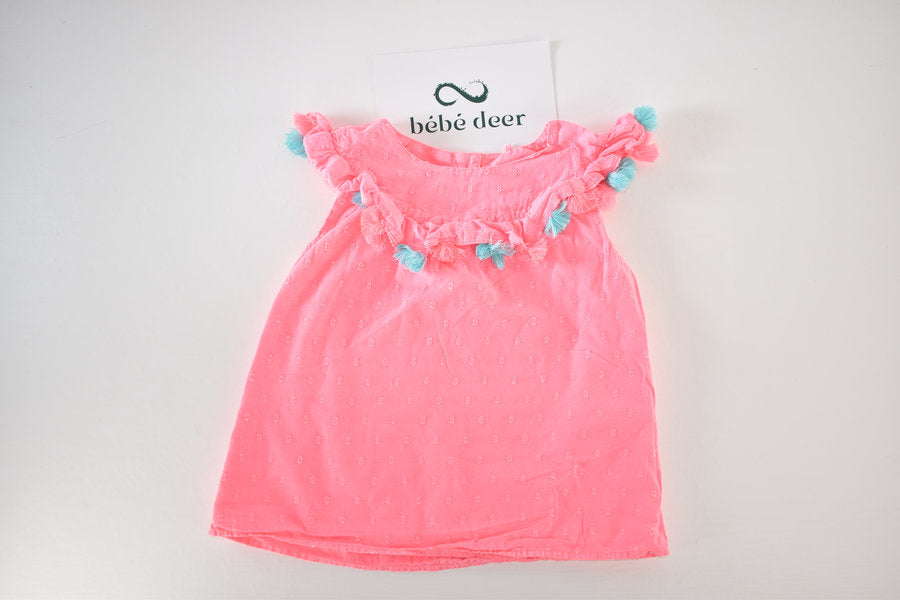Coral embroidered cotton top