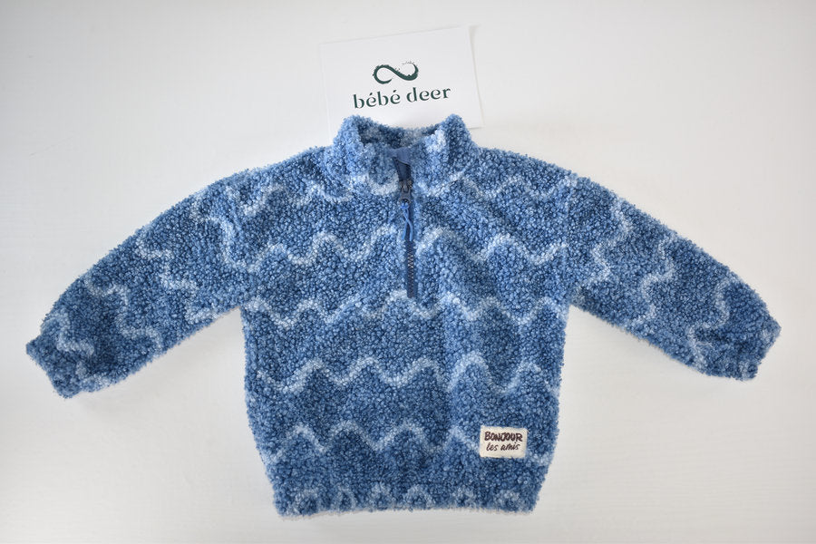 Blue cosy fleece pullover with quarter zip