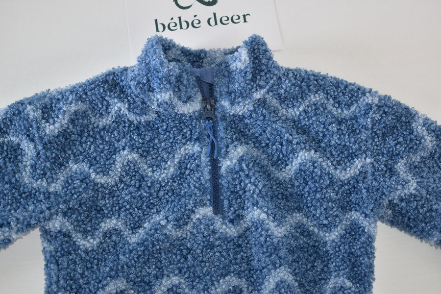 Blue cosy fleece pullover with quarter zip