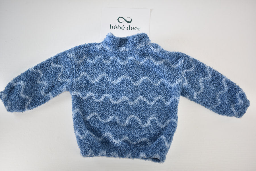 Blue cosy fleece pullover with quarter zip