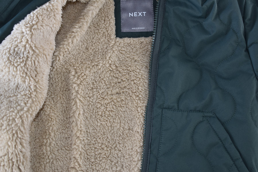 Dark green quilted hooded coat
