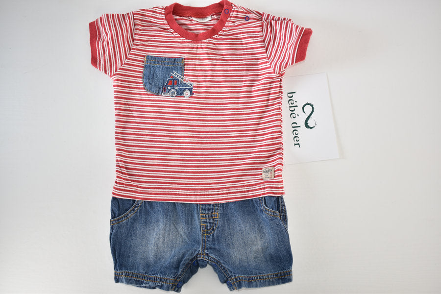 Rompers with striped top and denim shorts effect