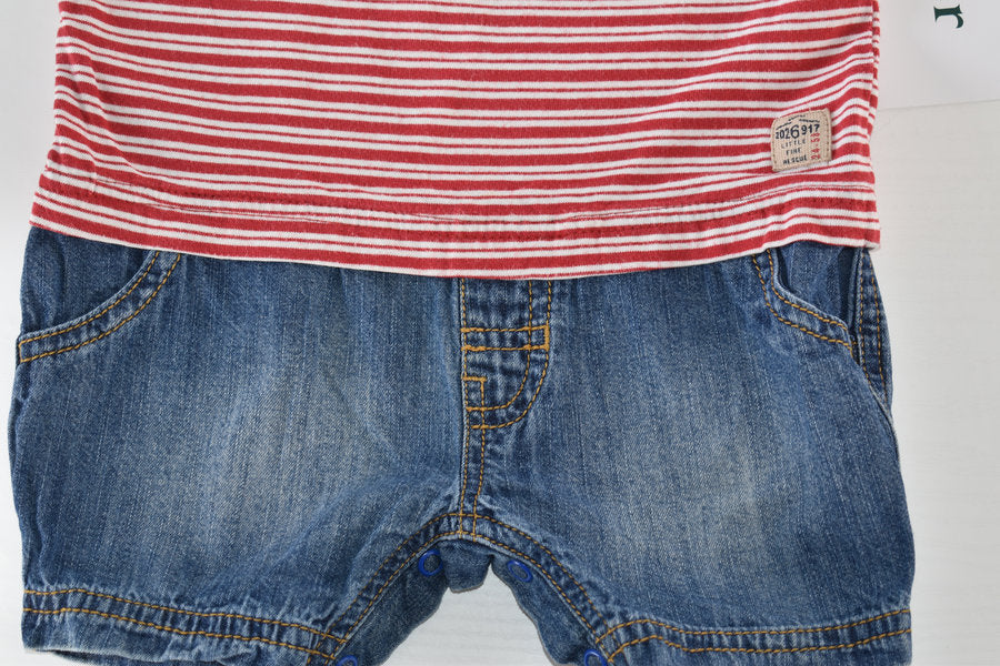 Rompers with striped top and denim shorts effect