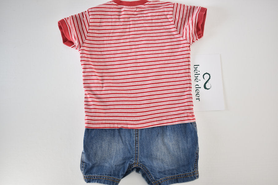 Rompers with striped top and denim shorts effect