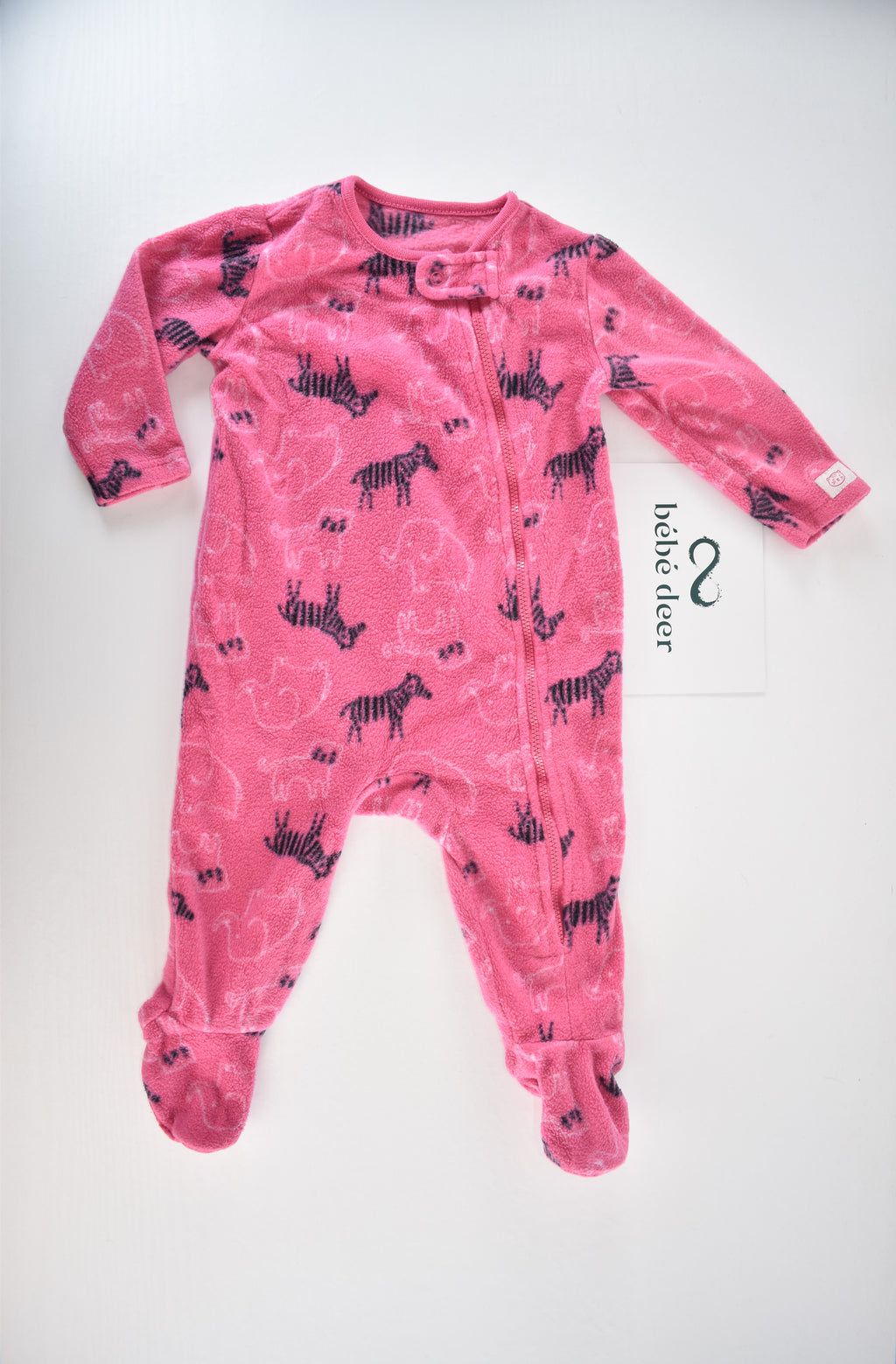 Pink zebra fleece sleepsuit