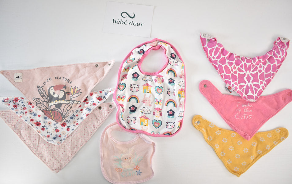 Set of 8 baby girl bibs
