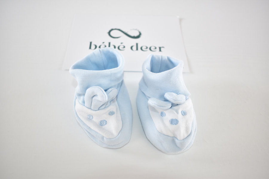 Blue soft baby booties newborn with cute bear face