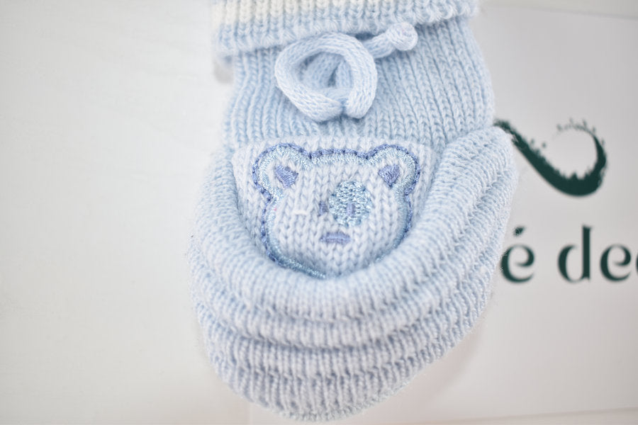 Blue teddy bear knit baby booties newborn