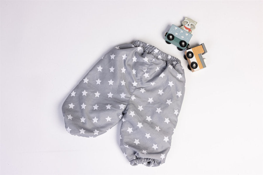 Grey padded trousers with white stars