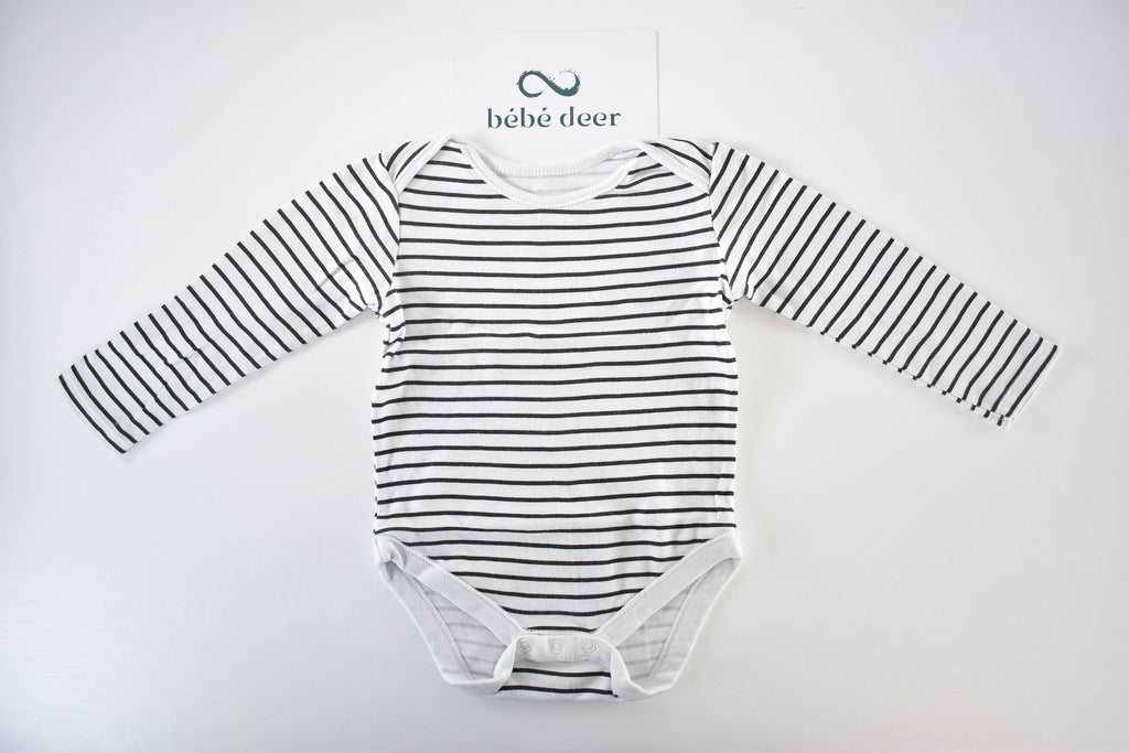 Striped black and white long sleeve bodysuit