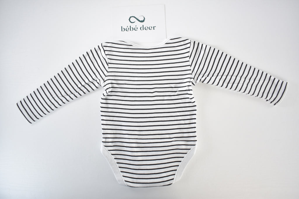 Striped black and white long sleeve bodysuit