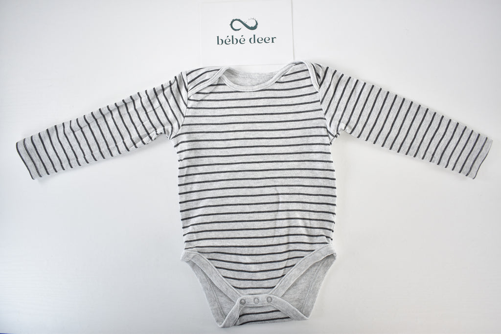 Grey and black striped long sleeve bodysuit