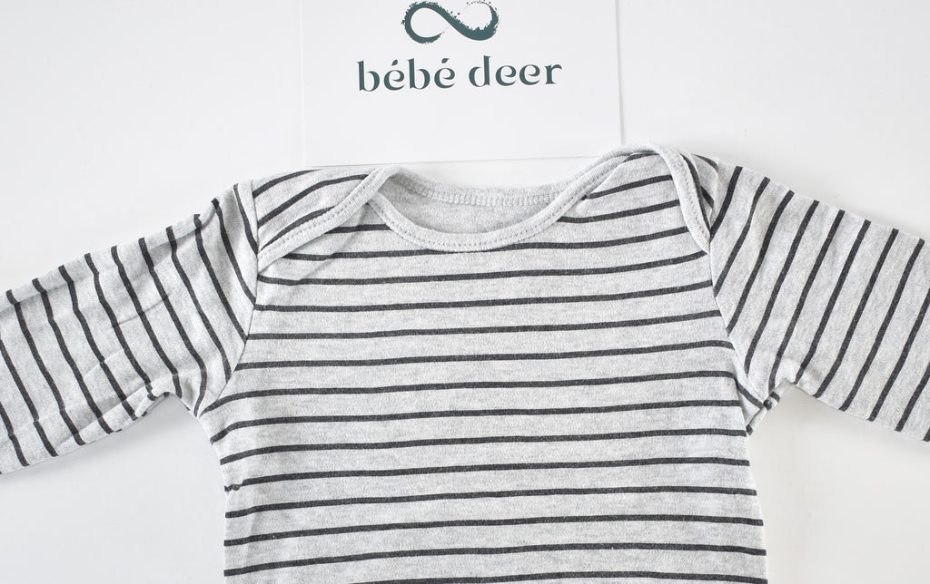 Grey and black striped long sleeve bodysuit