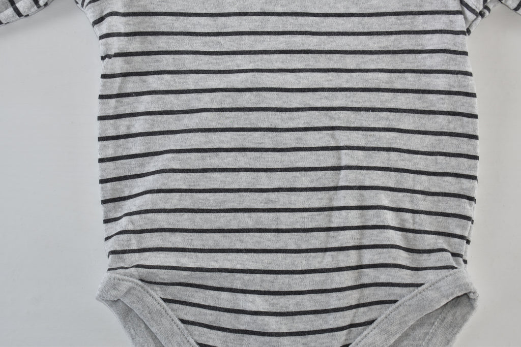 Grey and black striped long sleeve bodysuit
