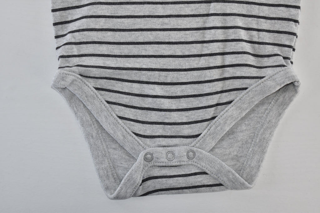 Grey and black striped long sleeve bodysuit
