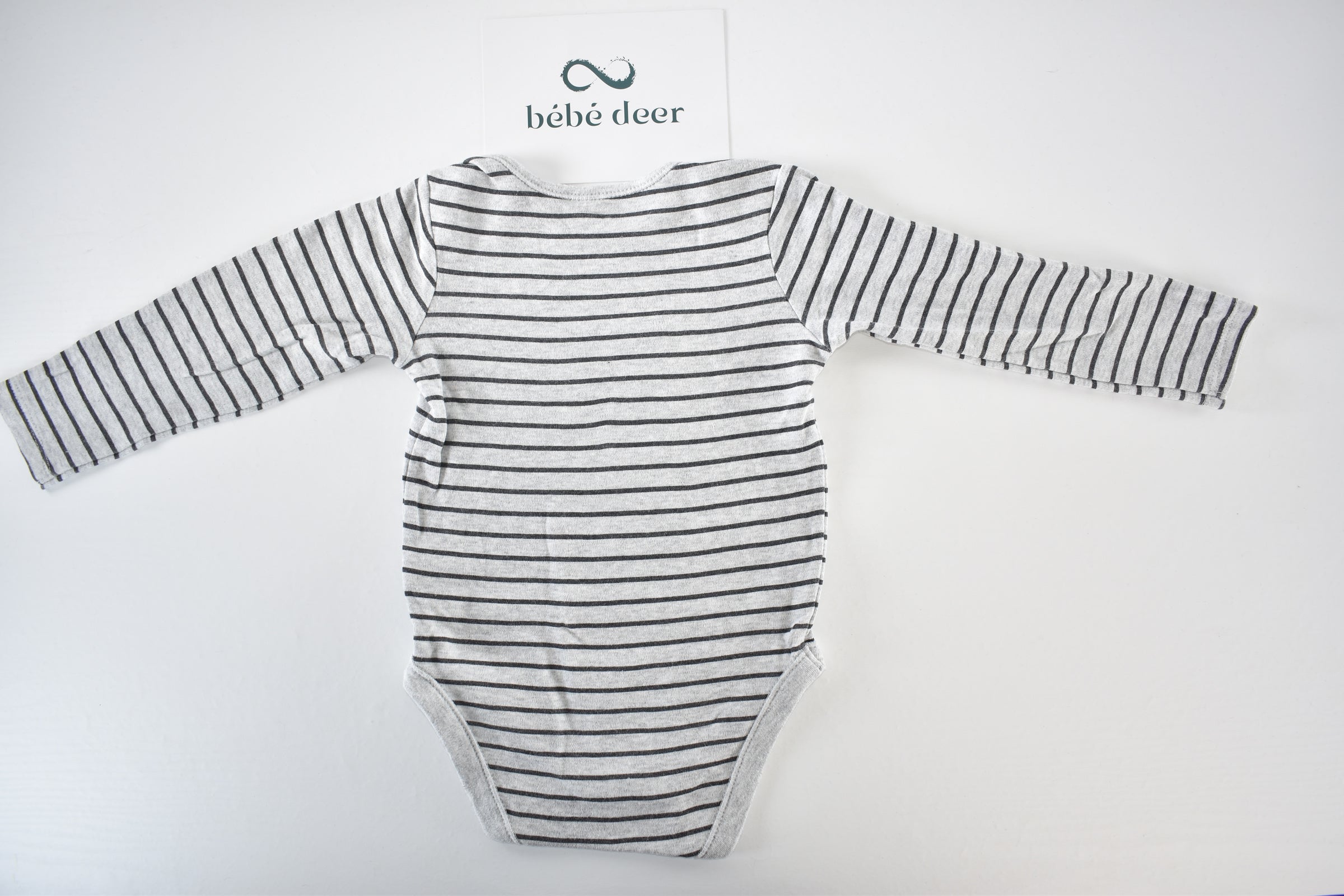 Grey and black striped long sleeve bodysuit