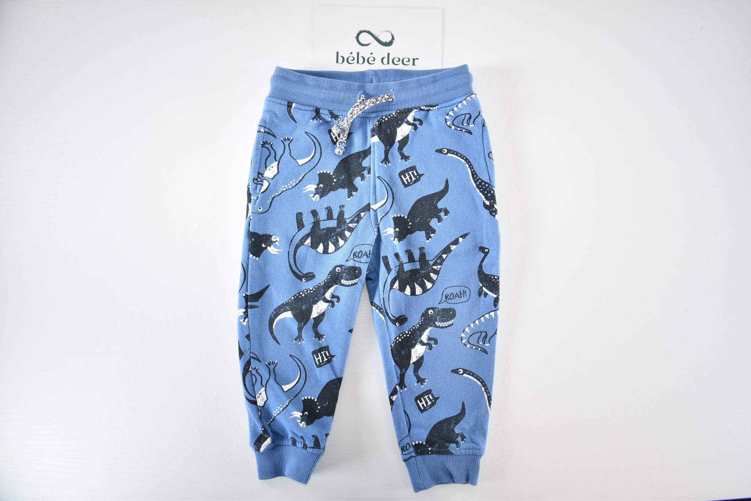 Blue dinosaur trousers