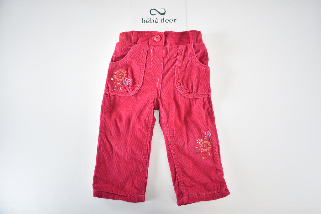 Pink corduroy embroidered trousers