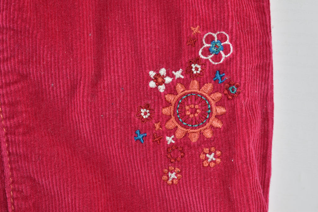 Pink corduroy embroidered trousers