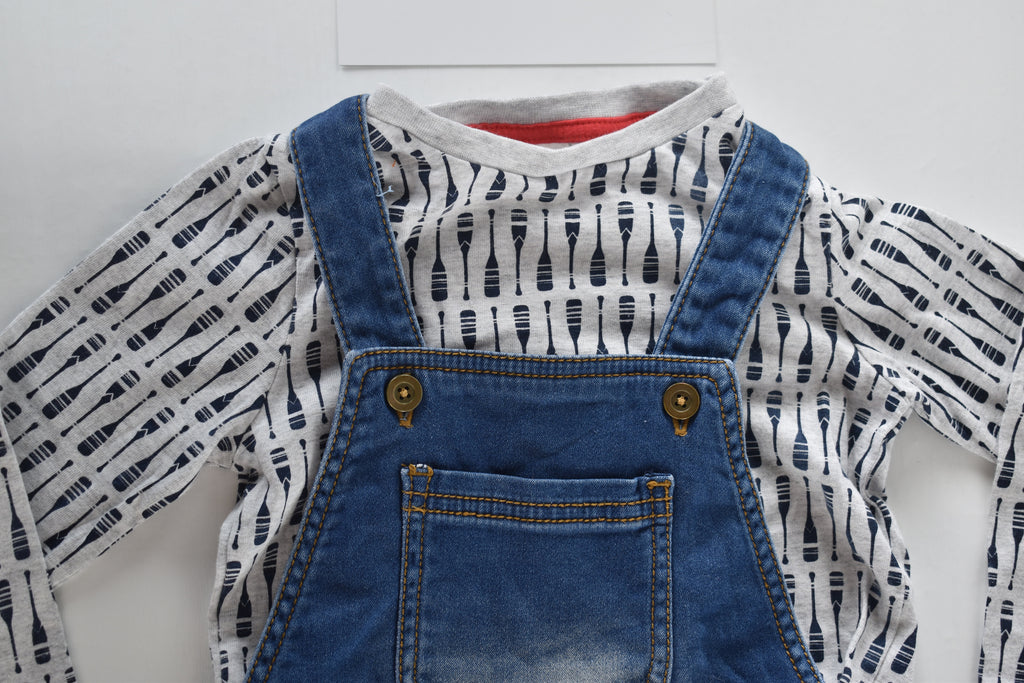 Denim dungarees and paddle print top set