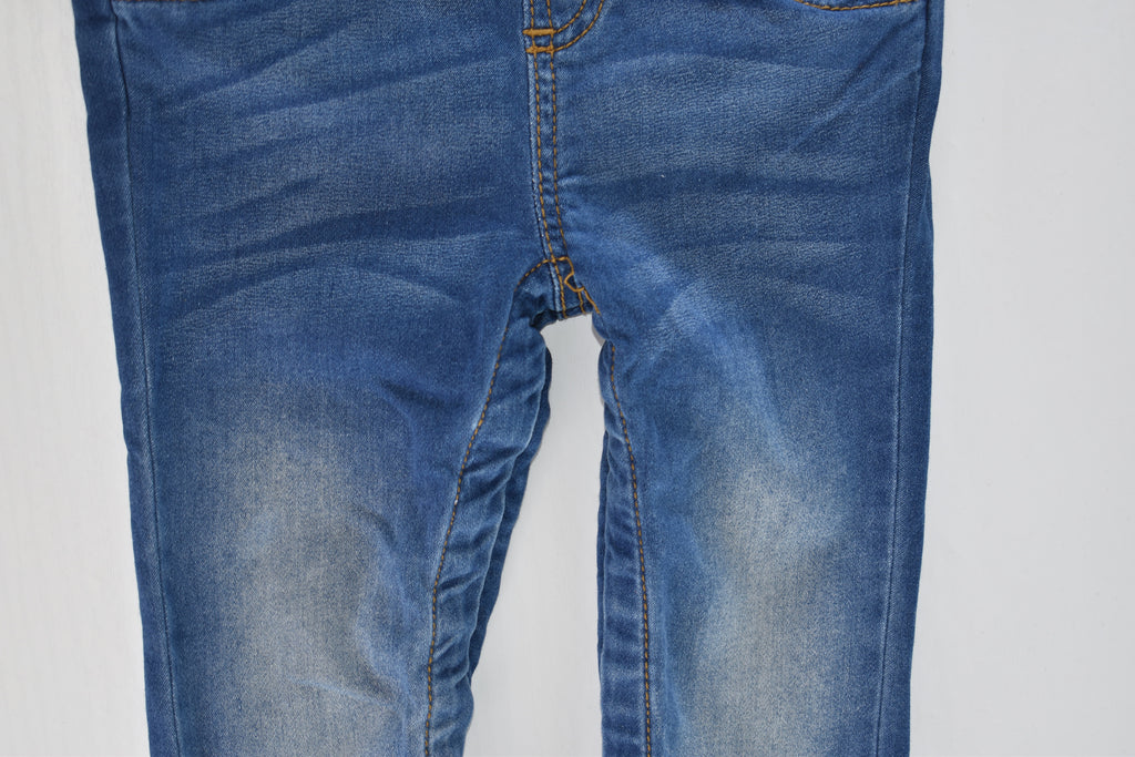 Denim dungarees and paddle print top set