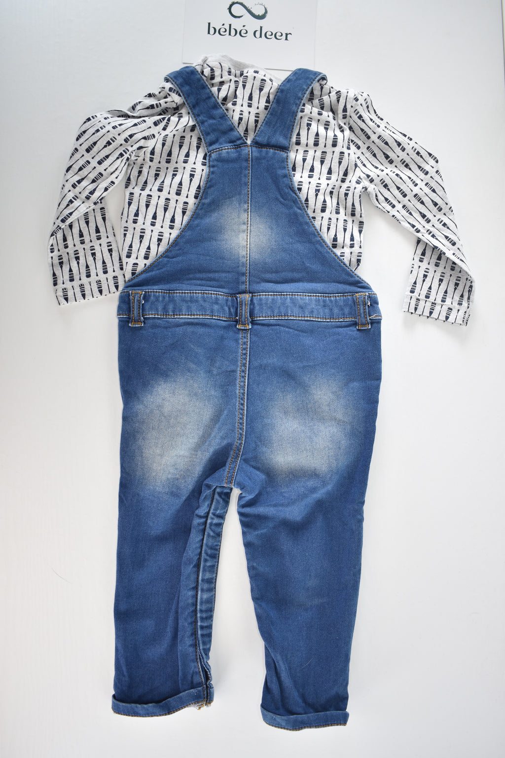 Denim dungarees and paddle print top set