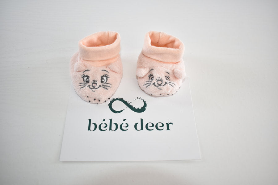 Pink kitten soft baby booties newborn