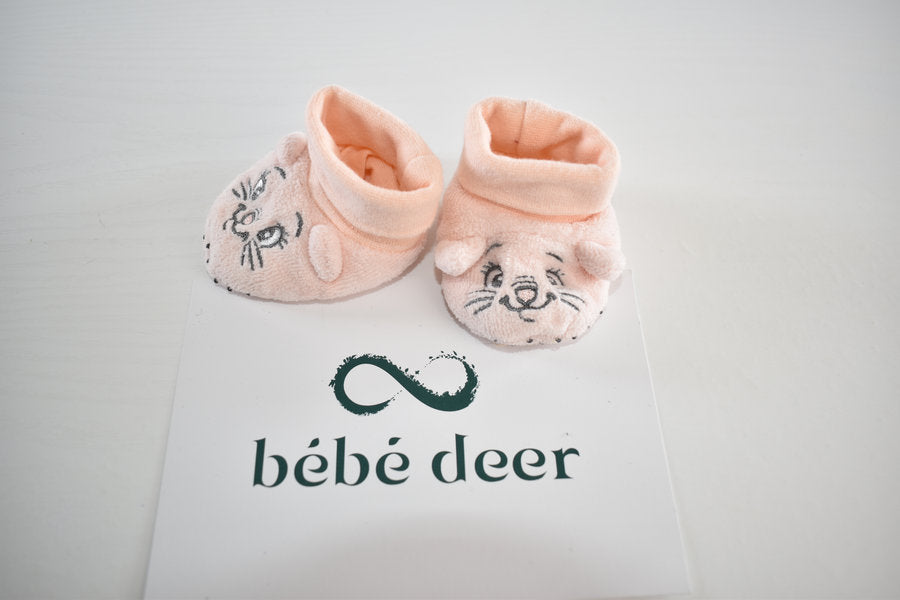 Pink kitten soft baby booties newborn