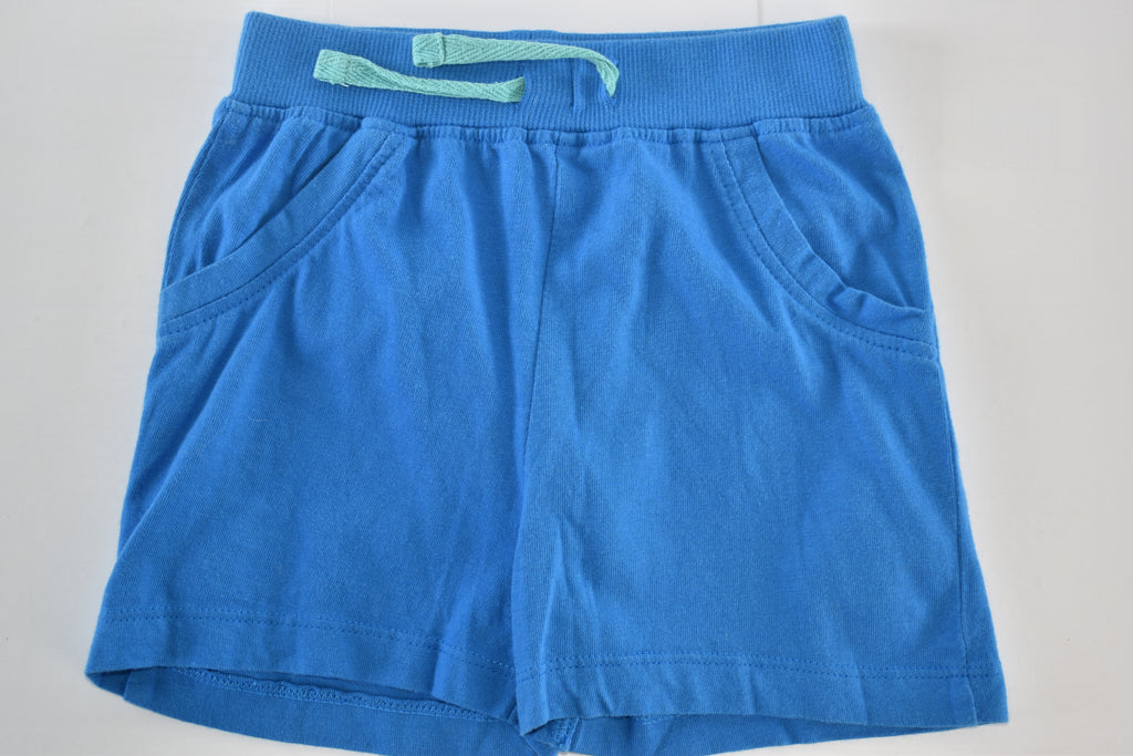Bright blue jersey shorts with decorative pockets