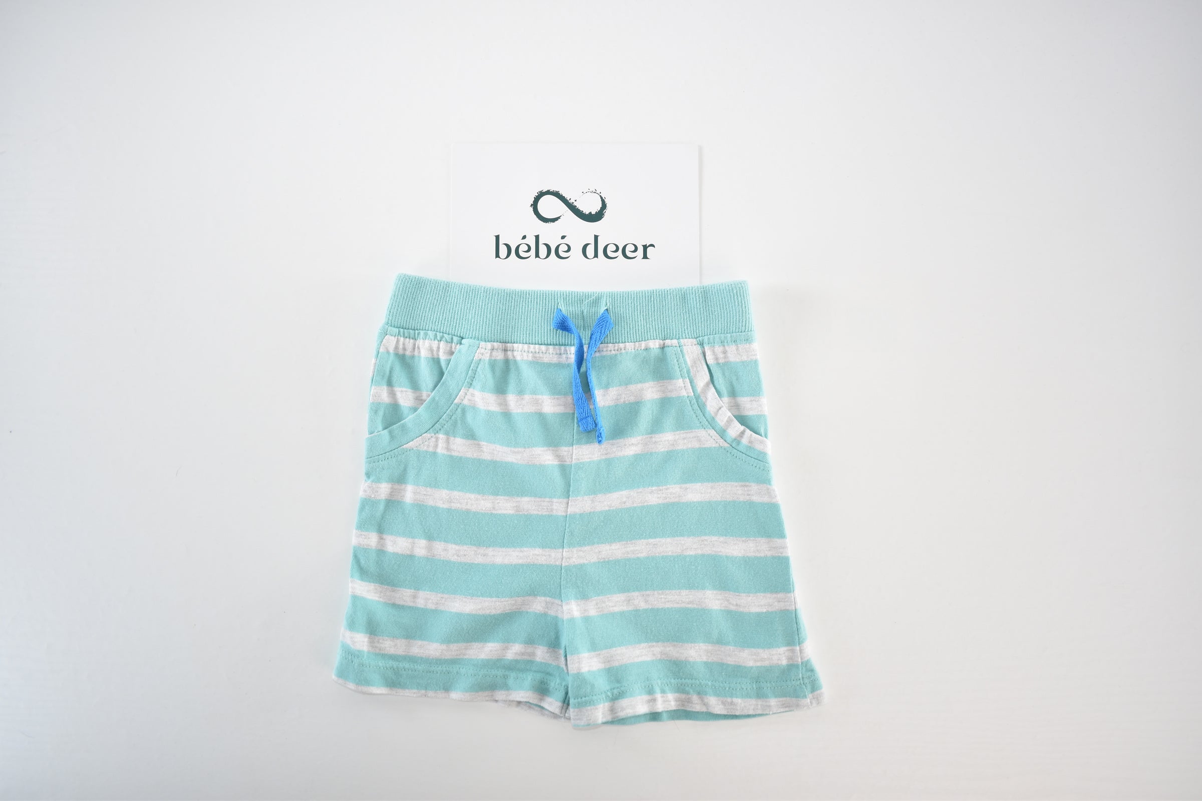 Mint striped jersey shorts with decorative pockets