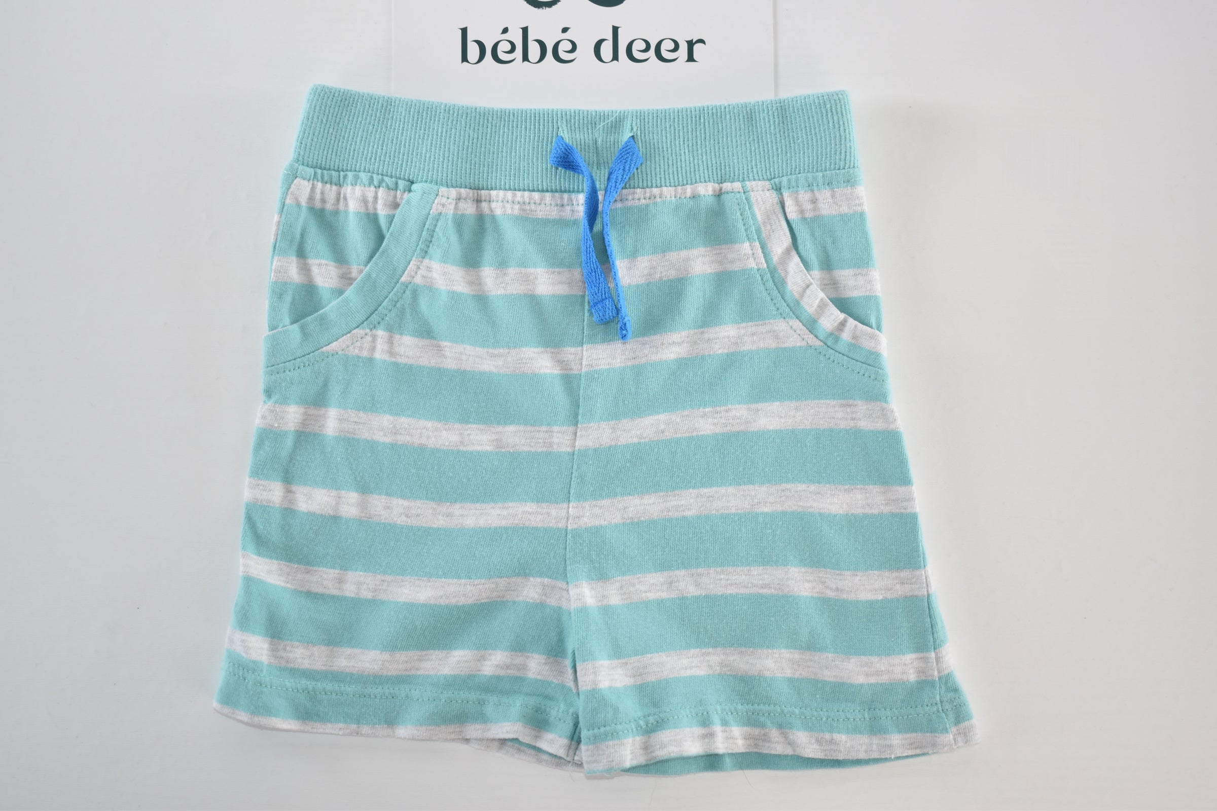 Mint striped jersey shorts with decorative pockets