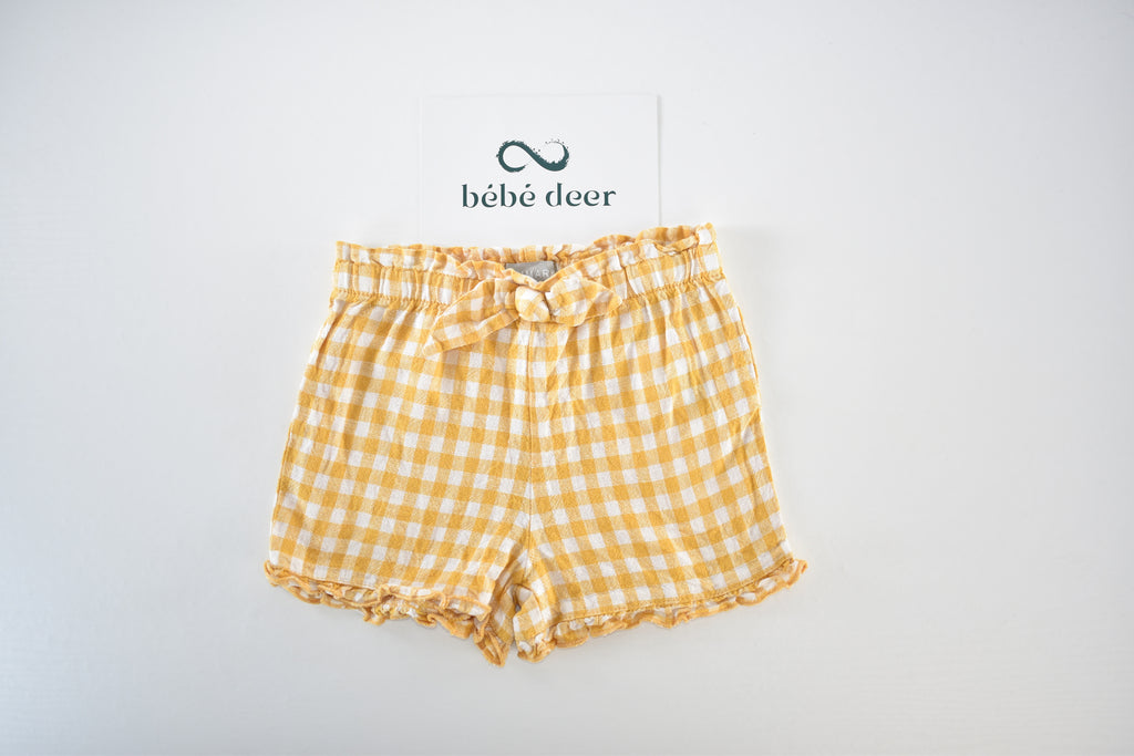 Yellow gingham linen blend shorts
