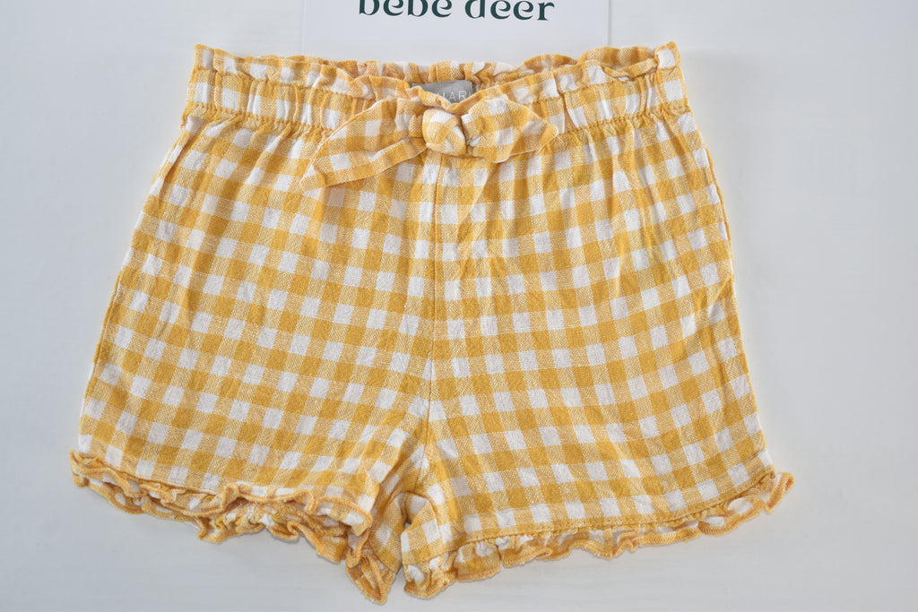 Yellow gingham linen blend shorts