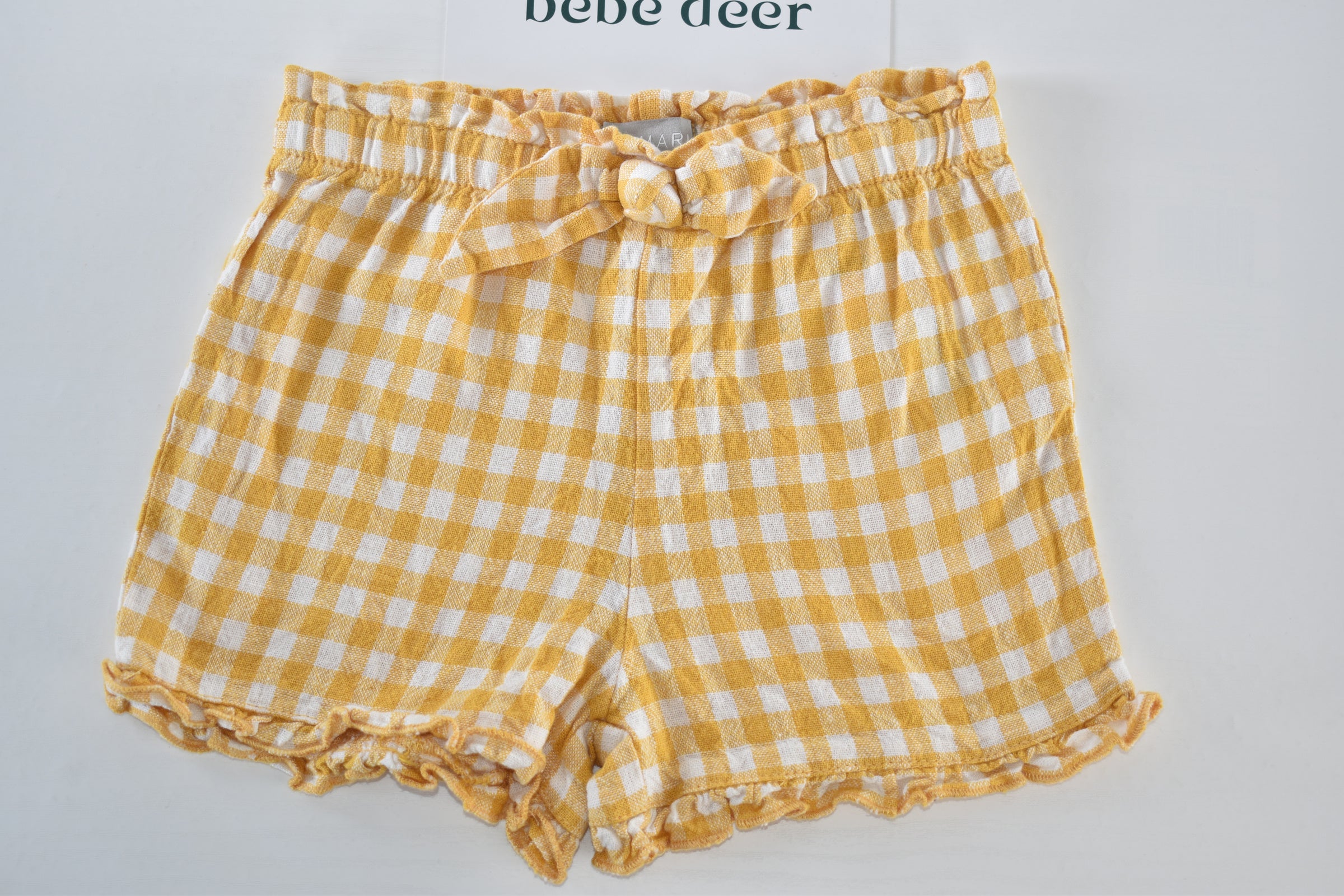 Yellow gingham linen blend shorts