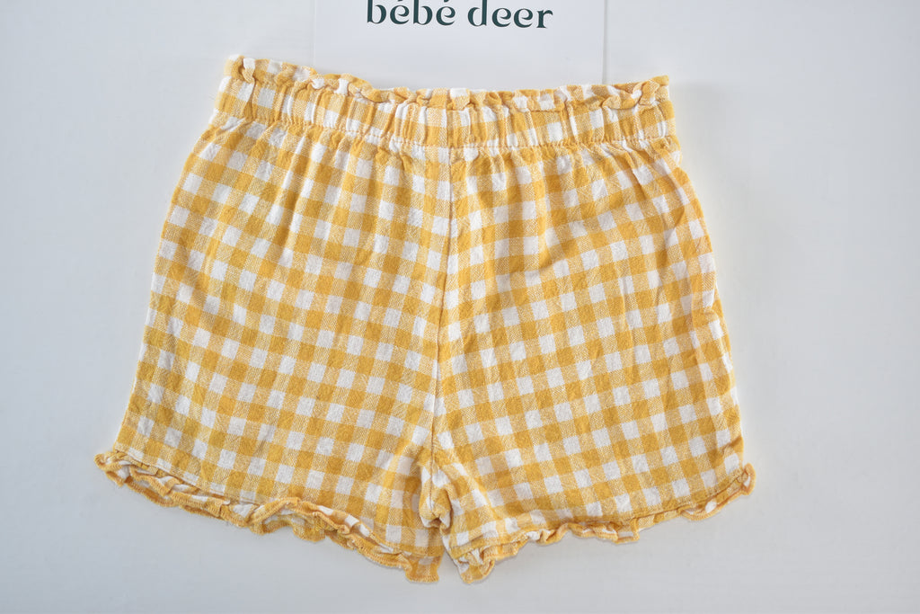 Yellow gingham linen blend shorts
