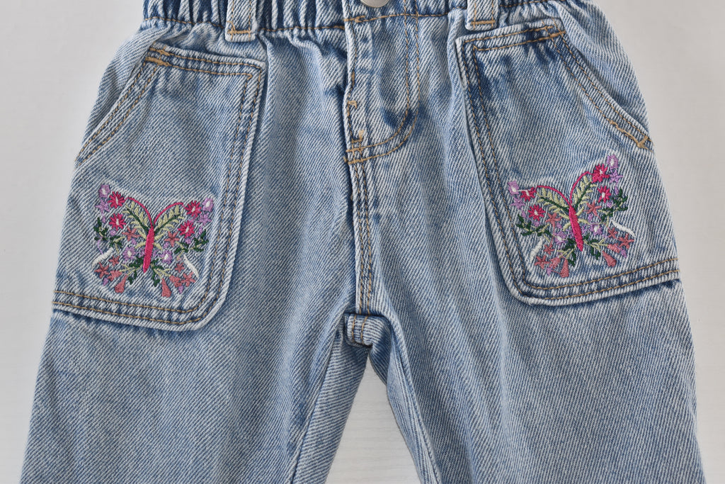 Light wash butterfly embroidered jeans