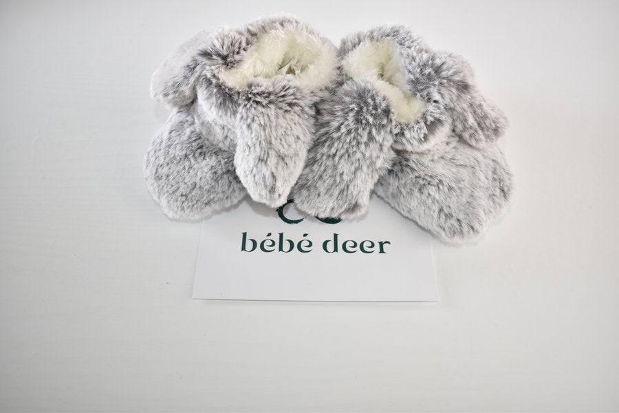 Grey bunny faux fur booties
