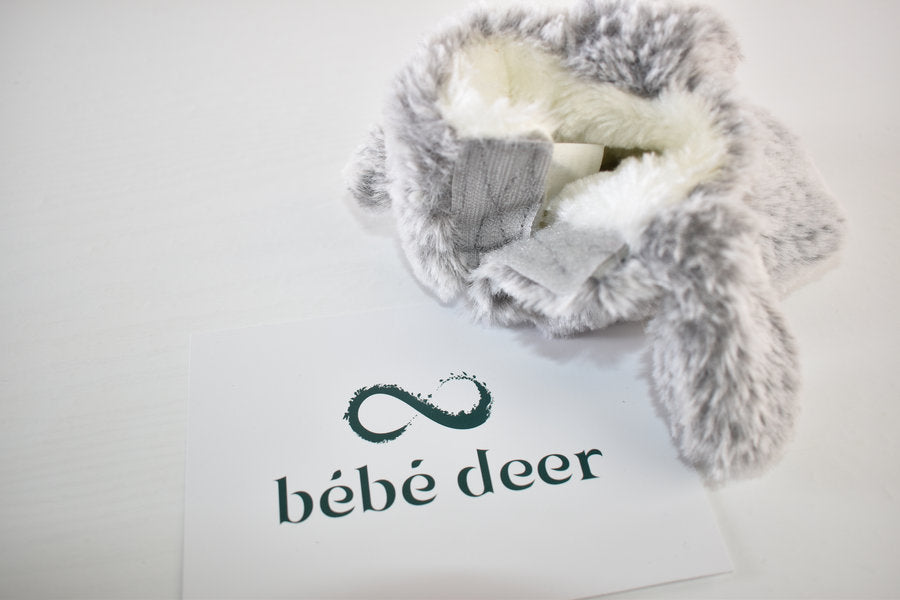 Grey bunny faux fur booties