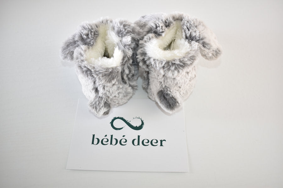 Grey bunny faux fur booties