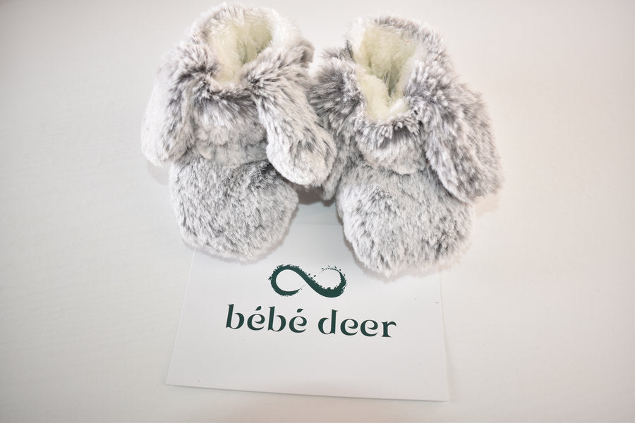 Grey bunny faux fur booties