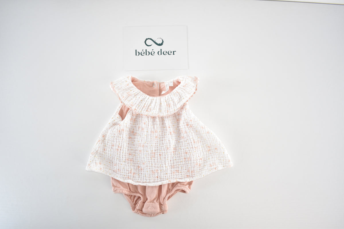 Floral muslin dress & bloomers set